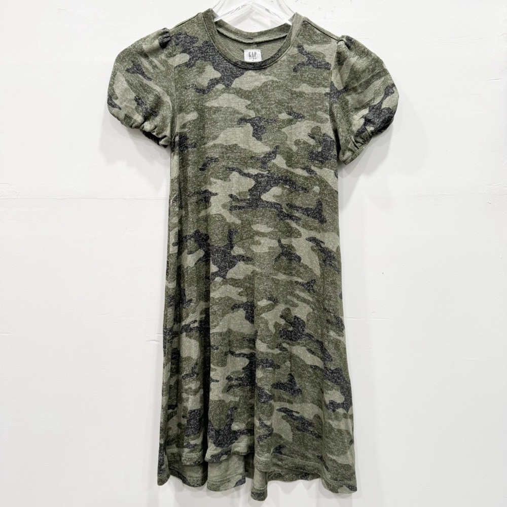 Gap Short Puff Sleeve Camo Green Dress Medium 8 Girls